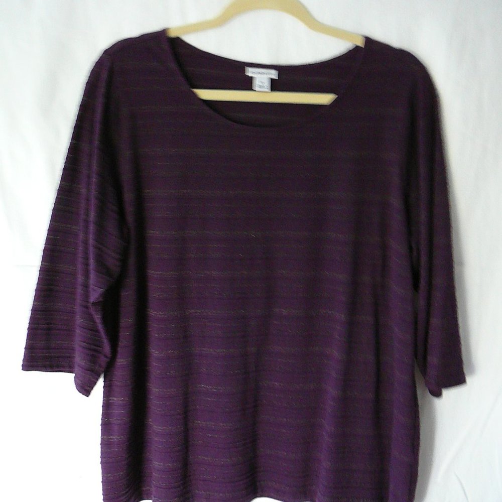 3/4 sleeve Purple with Silver thread pattern cotton shirt- size 1x
